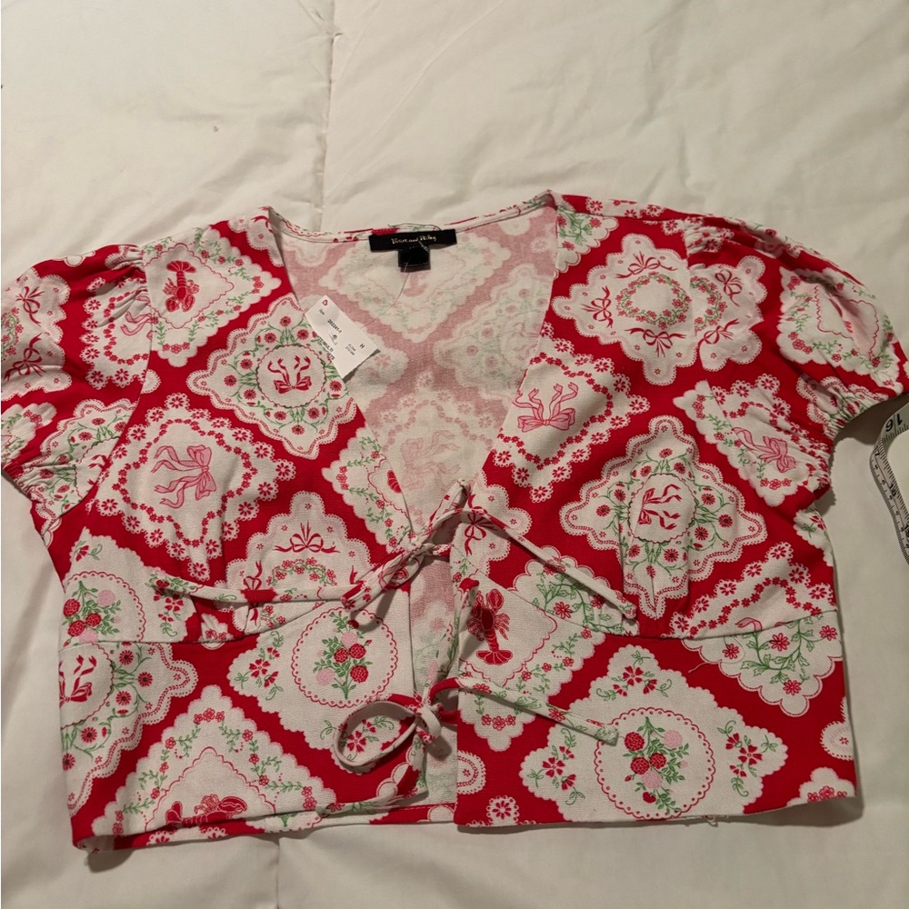 Vibrant Red Patterned Women's Blouse
